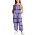 thumbnail image 7 of Girls Striped Printed Cami Jumpsuits Sleeveless Spaghetti Straps Jumpsuit Pants Casual Loose Trousers with Pockets Purple 15-16 Years, 7 of 7