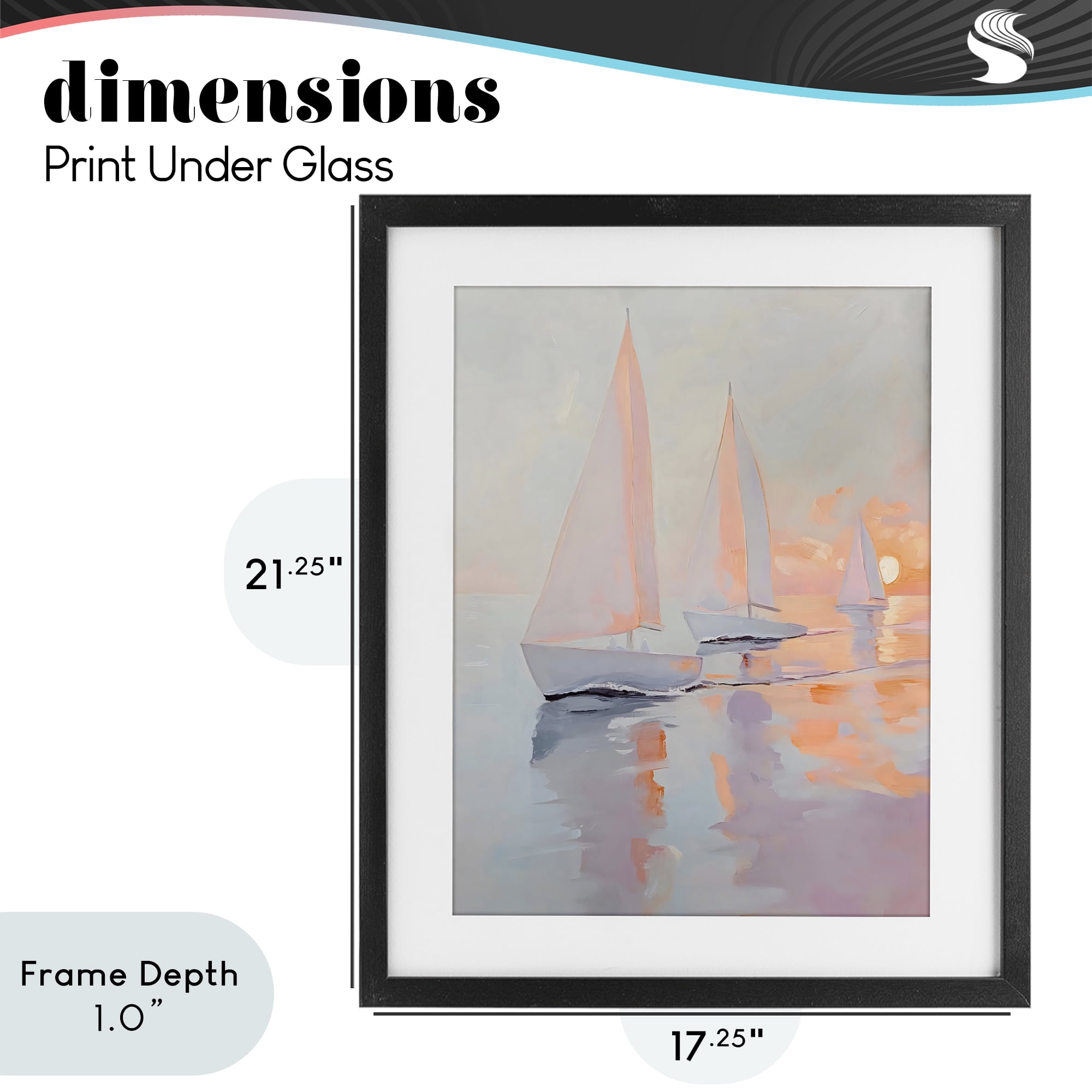 Stupell Industries Peach Sunset Sailboats on Sea Black Framed Print Under Glass, design by Creative Studio