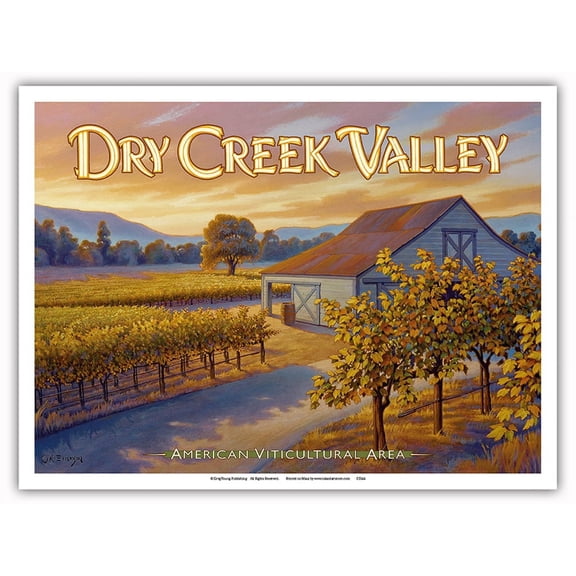 Dry Creek Valley Wineries - Along Dry Creek Road - California Vineyards Wine Country Art by Kerne Erickson - Master Art Print (Unframed) 9in x 12in