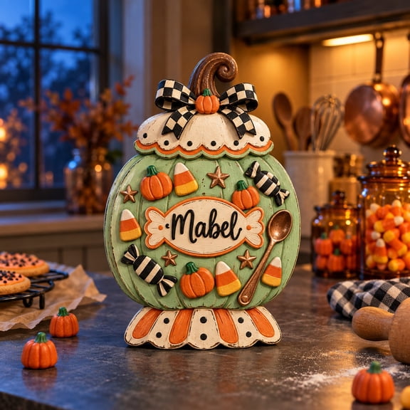 Personalized Pumpkin Candy Maker Wooden Block 3 Layer Halloween Decor