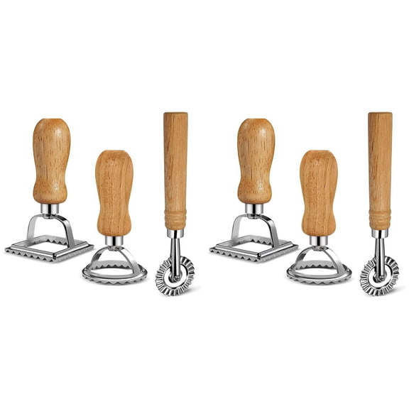 6X Ravioli Pasta Cutter Set, Stamp Maker with Wooden Handle for Ravioli, Pasta, Dumplings Lasagna, Pierogi