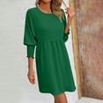 thumbnail image 3 of ylioge Spring Dresses for Women 2025, Womens Elegant Dress Casual Loose Long Puff Sleeve Crewneck High Waisted Belt with Pleated Hem Midi Dresses Spring, 3 of 4