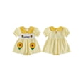thumbnail image 2 of BemeyourBBs Newborn Baby Girl Summer Clothes Smocked Romper Dress Infant Baby Girls Summer Sunflower Dress Outfit Cute Embroidery Collar Short Bubble Sleeve Plaid Print Jumpsuit Playsuit, 2 of 9