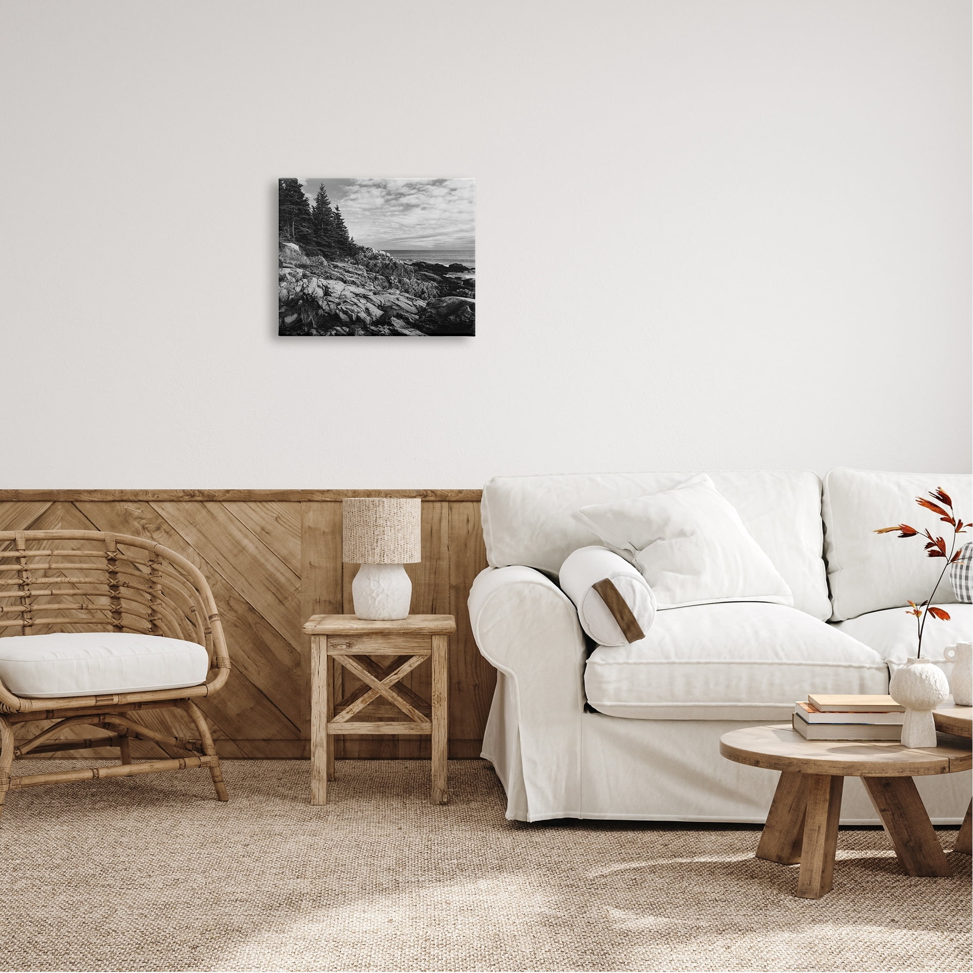 Stupell Industries Rocky Ocean Water Cloudy Coast Monochrome Nature Canvas Wall Art, 40 x 30, Design by Daniel Sproul