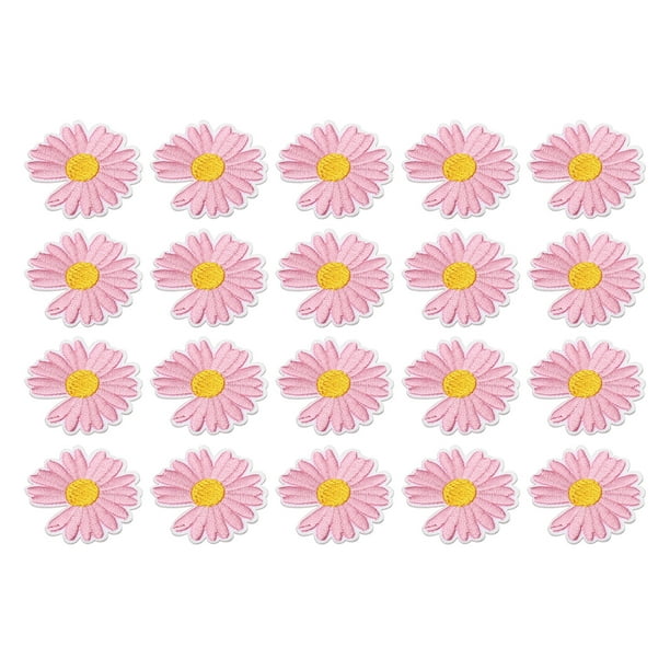 Parche bordado de flores Uxcell, 20 piezas, parche de reparación para coser en decoración de ropa, rosa 1.46"L x 1.42"W