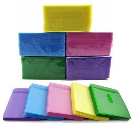 Cd Sleeves Plastic 100pcs CD DVD Disc Double Side Cover Storage Case Plastic Bag Sleeve Holder Pack Random Color ()