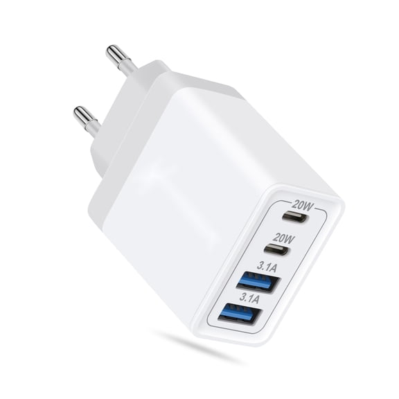 LinQingQ European Travel Plug Adapter 40W 4-Port US to Europe EU USB C Wall Charger Type C Fast Charging Block Power Adaptor for iPhone 17 16 15 14 13 12 Pro Max iPad Galaxy