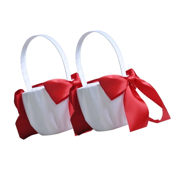 Toystoory Cesta de flores con lazo romántico de diseño Simple de 2 piezas, cestas para portador de anillo de compromiso de boda, decoración de Decoración del hogar Rojo