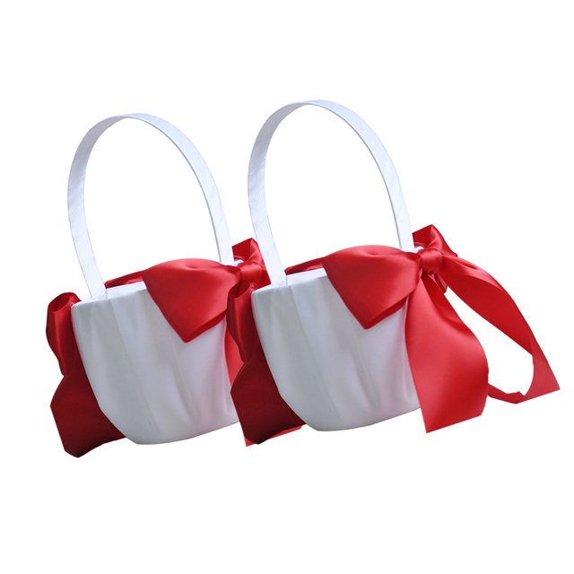 Injueey Cesta de flores con lazo de diseño Simple de 2 piezas, cestas para portador de anillo de compromiso de boda, adorno de florista de Decoración del hogar Rojo