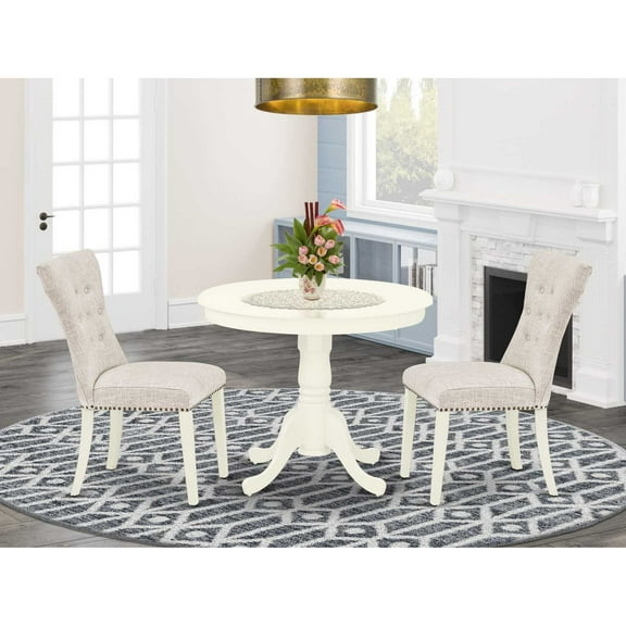East West Furniture Dining Room Set Linen White, ANGA3-LWH-35