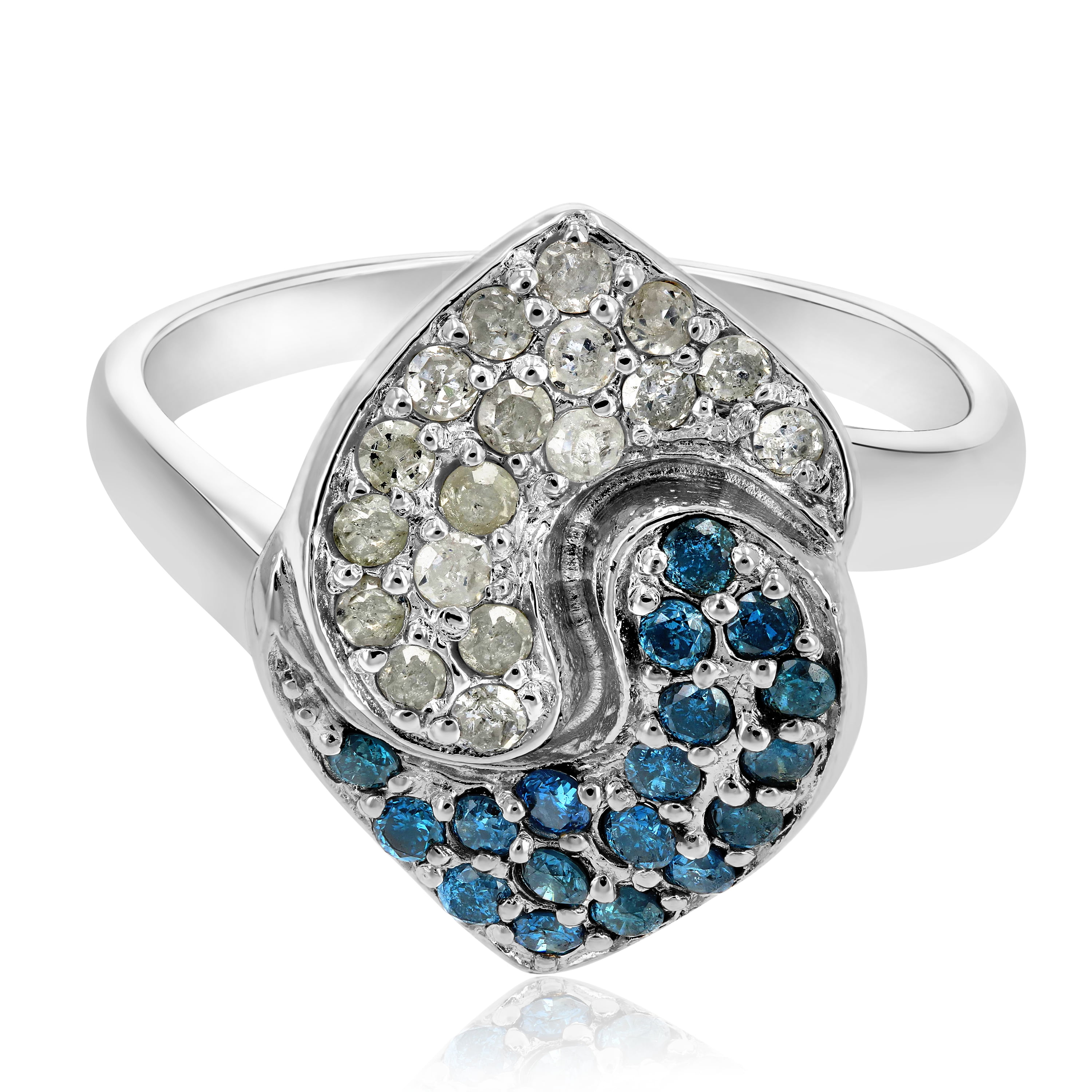 Vir Jewels 0.80 CTTW Blue and White Diamond Ring for Women .925 Sterling Silver with Rhodium