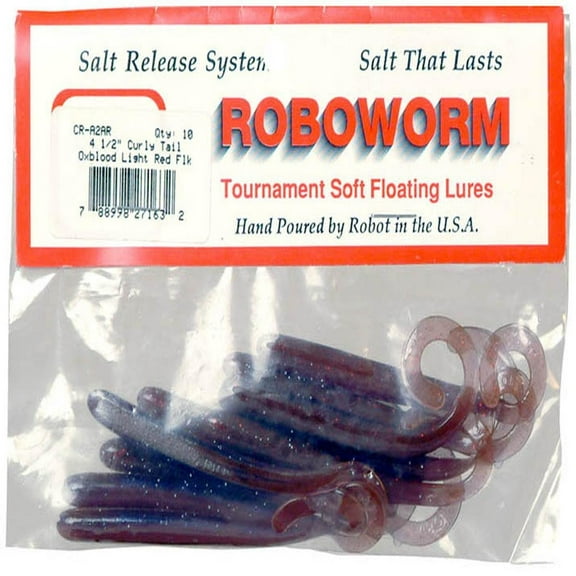 Roboworm Curly Tail Worm4.5'' Oxbld Light/RedFlk 8pk
