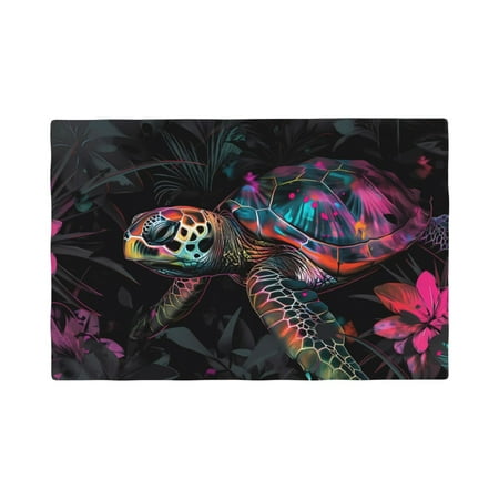 

Table Placemats Set of 6 - Colorful Plant Turtle A 12x18 In Faux Linen Double Heat Resistant Place Mats Cloth Indoor/Outdoor Placemats Washable Table Mats for Dining Kitchen Party
