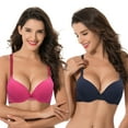 thumbnail image 1 of Curve Muse Womens Plus Size Push Up Add 1 Cup Underwire Perfect Shape Tshirt Bra-2PK-Navy,Hot Pink-36DDD, 1 of 7