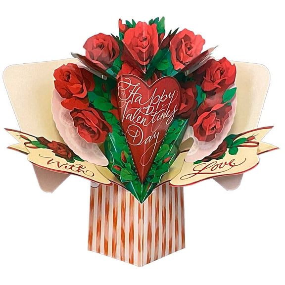 Designer Greetings Red Roses Bouquet 3D Pop Up Paper Sculpture Valentine's Day Card
