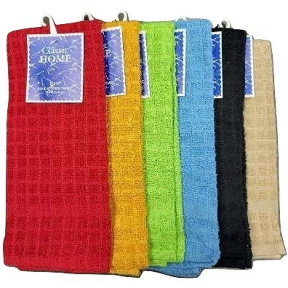 Soft Textiles 12 Pack, Kitchen Towels,6 Solid Multi Color 100 Cotton Dish Towels