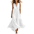 thumbnail image 2 of ClodeEU Women's Sleeveless V Neck Tiered Ruffle Maxi Dress with Pockets,Casual Loose Flowy Swing Dress White,Women's Plus M, 2 of 6