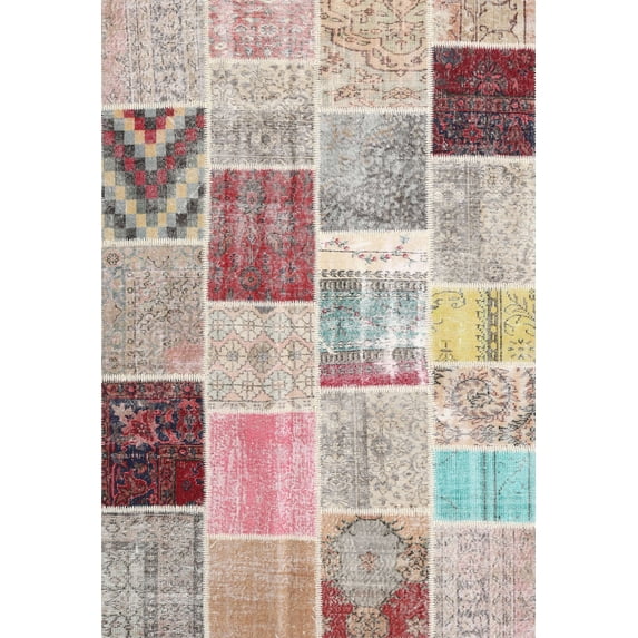 Ahgly Company Indoor Rectangle Contemporary Dark Almond Brown Patchwork Area Rugs, 2' x 5'
