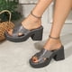 thumbnail image 2 of Bmisegm Women's Simple Solid Color High Heel Heel Square Head One Word Middle Heel Summer Slippers Sandals Women Summer Black 9, 2 of 7