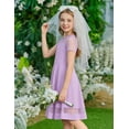 thumbnail image 2 of Arshiner Tween Girls Dress Formal Contrast Mesh Short Sleeve A Line Party Dresses with Pockets, 2 of 5