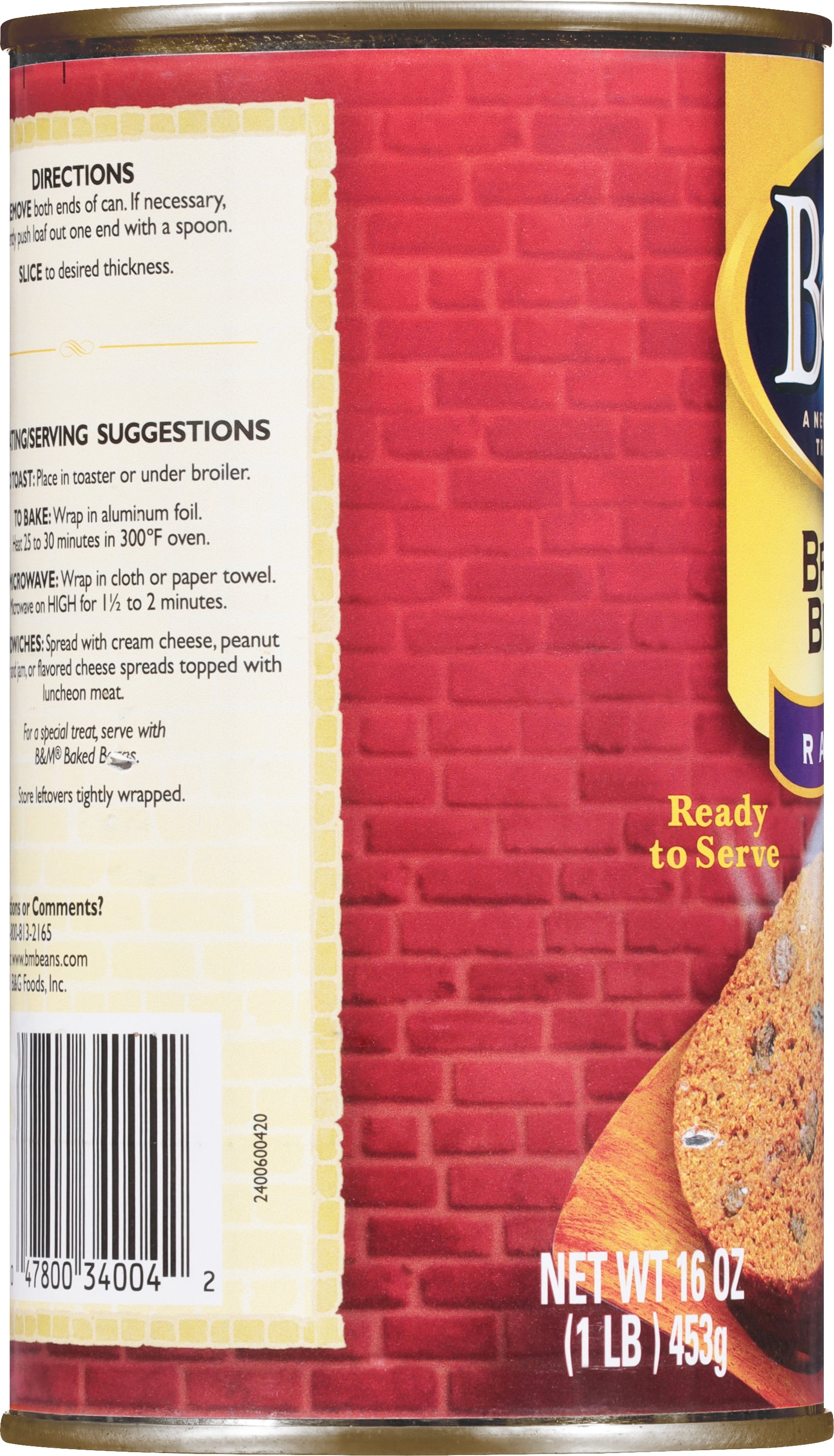 (2 pack) B&M Brown Bread Raisin, Shelf-Stable, 16 oz Can
