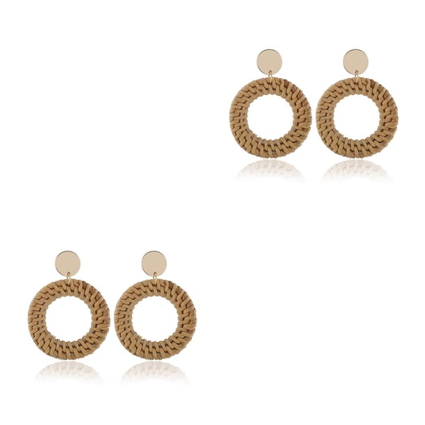 Guardurnaity Artículos trenzados de ratán vintage Pendientes estilo bohemio Estilo de anillo de joyería estilo de anillo 2piezas Guardurnaity CBP200928