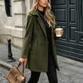 thumbnail image 5 of cocolona Womens Hooded Pea Coat Elegant Solid Color Long Sleeve Winter Warm Jacket Casual Loose Open Front Double Breasted Overcoat, 5 of 7