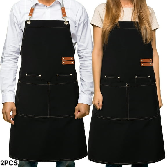 AOWOO Canvas Apron with Pockets, 2 Pack Adjustable Cross Back Work Apron for Men & Women Cooking, Gardening, Woodworking, BBQ, Grilling
