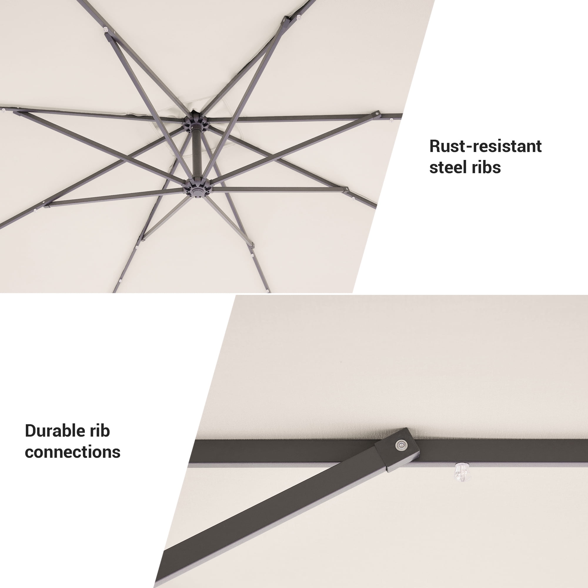 ACEGOSES 8.2x8.2ft LED Square Outdoor Patio Canopy Offset Umbrellas for Villa Gardens, Lawns and Yard,Beige