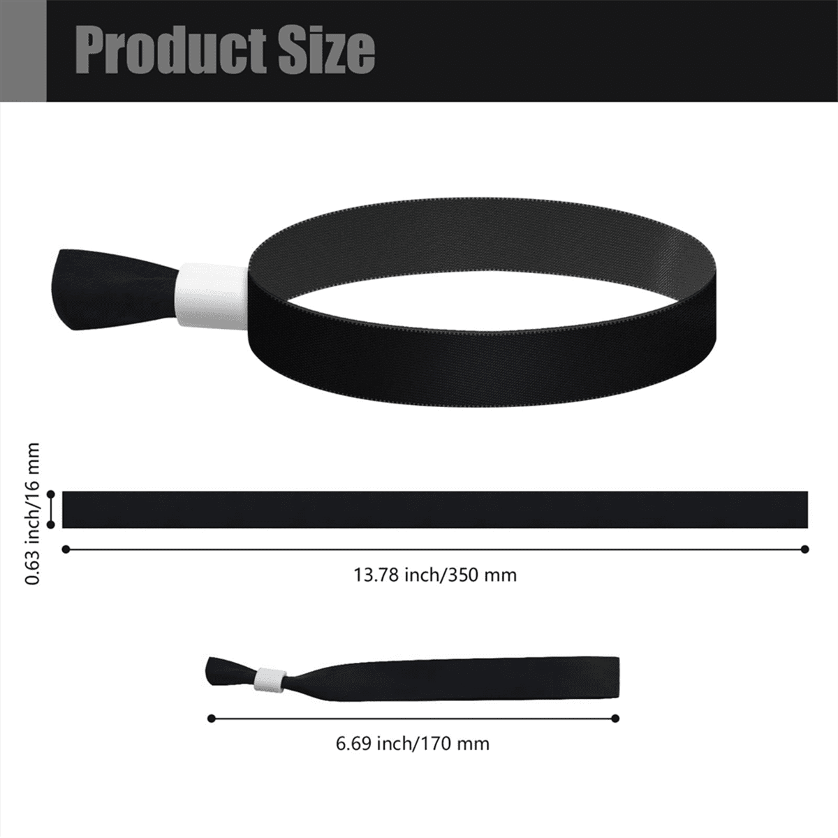 100 Pack Cloth Event Wristbands - Black, Adjustable, With Snap Closure, 13.7 Inch - View #3