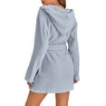 thumbnail image 3 of WTOBBY Women's Plush Hooded Bathrobe Solid Color Fleece Warm Robe Winter Loungewear Cozy Home Wear Sleep Cover Up Comfy Pajamas,Blue L, 3 of 5