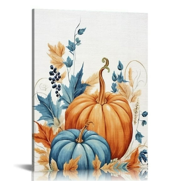 JRXY Thanksgiving Canvas Wall Art for Bathroom, Living Room Decor, Farmhouse Bedroom Office Decoration with Fall Pumpkins Maple Leaves Wheat 12x16 in