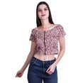 thumbnail image 2 of Moomaya Boat Neck Zipper Top Short Sleeve Viscose Jersey Crop Tops For Women, 2 of 5