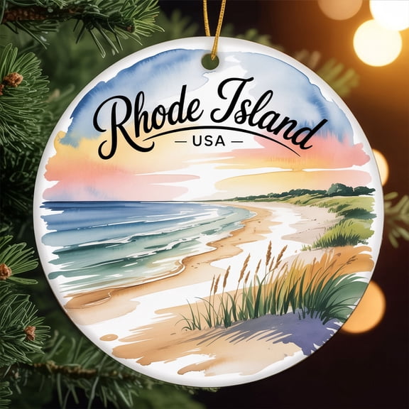 Rhode Island, Narragansett Beach Travel Ornament – Custom Ceramic Ornament for Christmas Tree Decoration, Souvenir Gift for Travelers, Couples, Friends, Valentine Gifts 218OR193