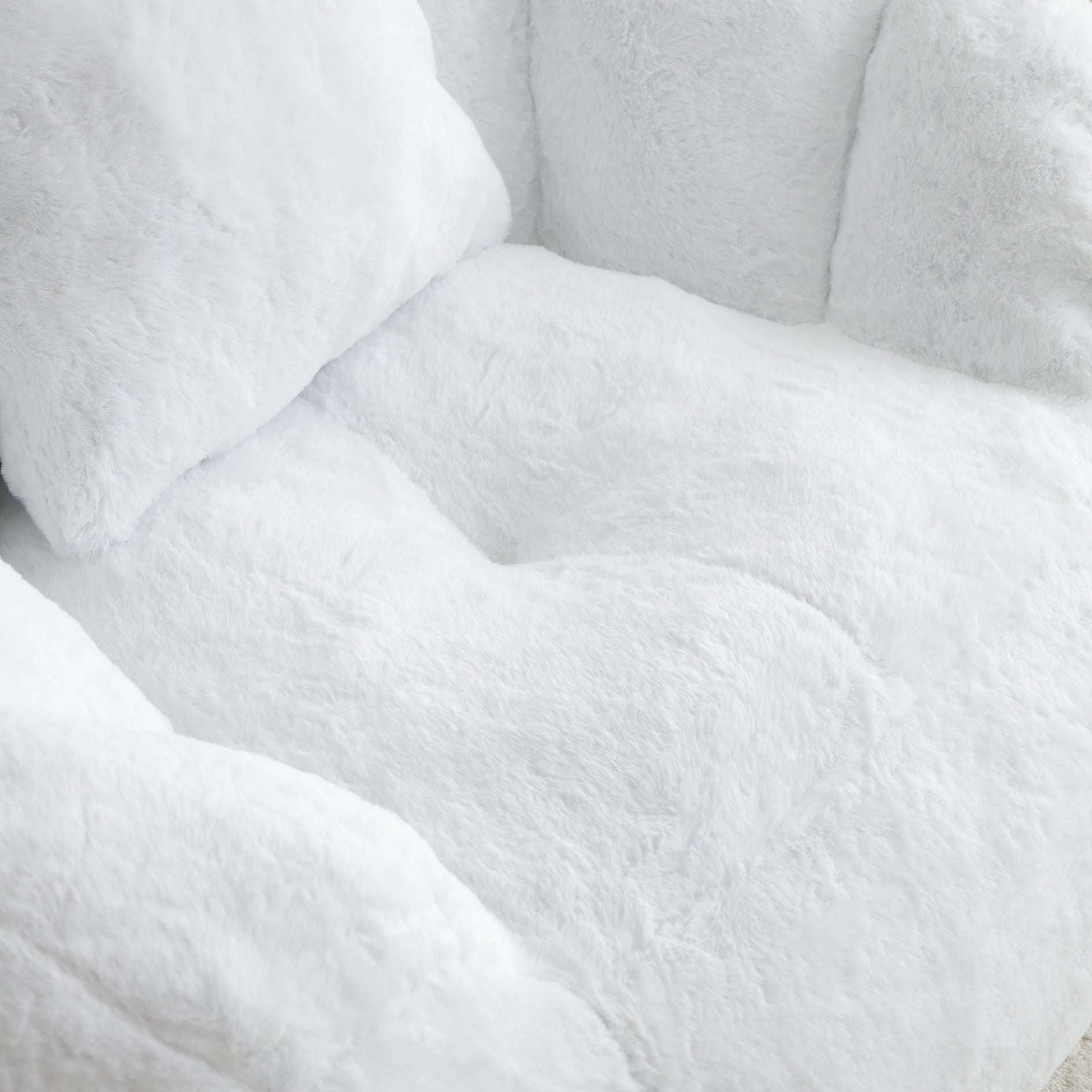 Gaint Bean Bag Chair with Ottoman, Comfy Faux Fur Armchair for Adults and Teens, Shell-Shaped Reading Chair Floor Sofa for Living Room, White