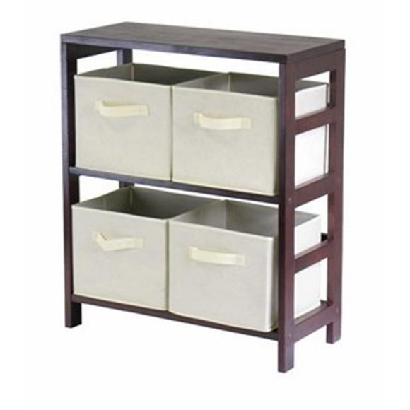 Capri 2 Section M Storage Shelf with 4 Foldable Fabric Baskets - Walnut and Beige
