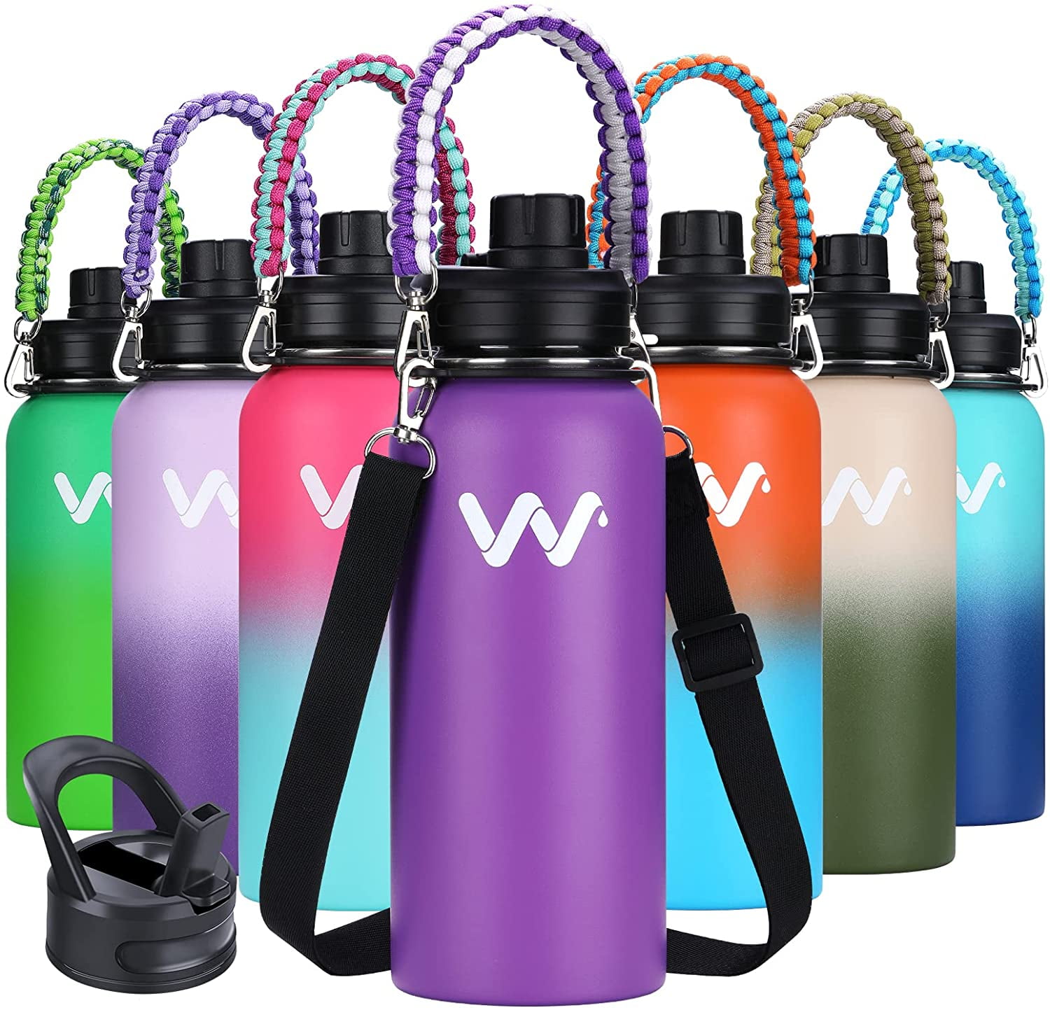 24 oz Insulated Water Bottle With Straw Lid & Spout Lid,Reusable Wide
