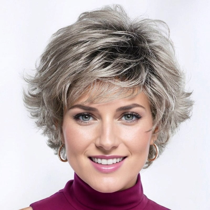 Women's short hair wig with outward curls, mixed brown to gold gradient gold, fashionable and natural, suitable for daily life and parties