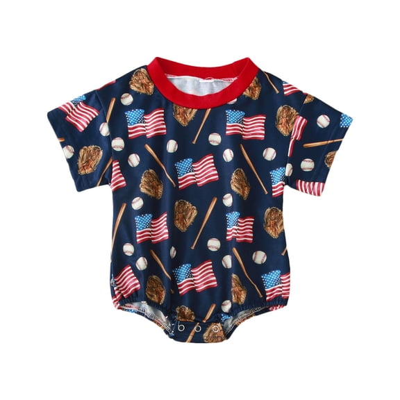 Angala Boys Girls Independence Day Short Sleeve Baseball Letter Embroider Romper Bodysuits Cozy Stylish Baby Clothes 12-18 Months