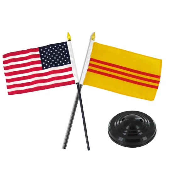 South Vietnam w/ USA America American Flag 4"x6" Desk Set Table Stick Black Base