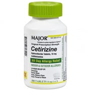 Major Cetirizine Hydrochloride Antihistamine Tablets Allergy Relief Throat Remedies, 10 mg, 500 ct