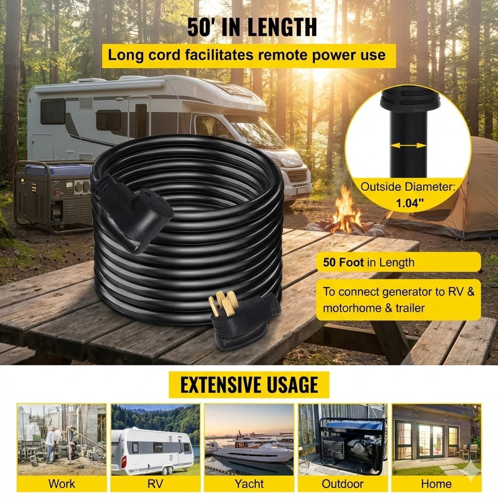50ft Heavy Duty Generator Extension Cord 50A 125/250V With N14-50P Plug