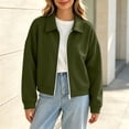 thumbnail image 3 of Ovzne Women's Zip Up Cropped Cardigan Lapel Collar Long Sleeve Jacket Drop Shoulder Ribbed Hem Casual Coat,Army Green Jackets for Women, 3 of 7