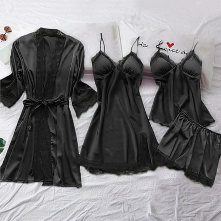 

Female 5/4/2PCS Pajamas Set Satin Pyjamamas Lace Patchwork Bril Wedding Nightwear Rayon Home Wear Nighty&Robe Suit