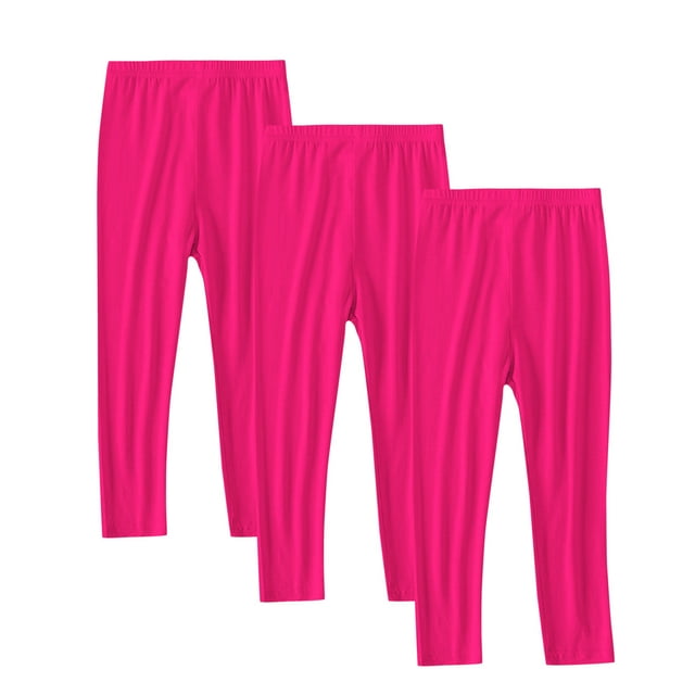 Floleo Children 3 PC Solid Color Leggings Lightweight Skinny Pants Spring Fall Soft Stretchy Comfortable Fitted Base Layer Pants for Kids 2-13 Years(Hot Pink#11,8 Years)