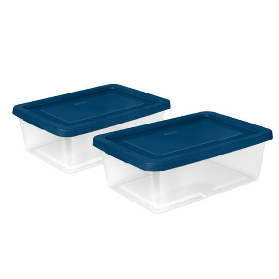 Sterilite 12 Qt Storage Boxes, Clear Plastic Containers with Snap Lids, Set of 36, Blue