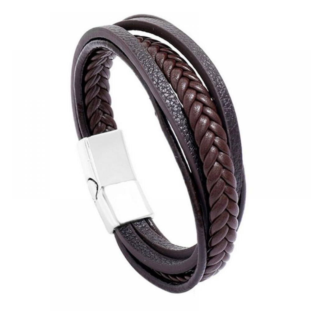Mens Womens 2 PCS Fashion Cross Alloy Leather Braided Wrist Cuff Bracelet 