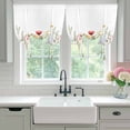 thumbnail image 5 of Pink Floral Tie Up Curtain 63 Inches Long, Rustic Wildflower Leaves Spring Blossom Balloon Style Kitchen Window Curtain Over Sink, Small Window Rod Pocket Curtain 52"x63", 5 of 9