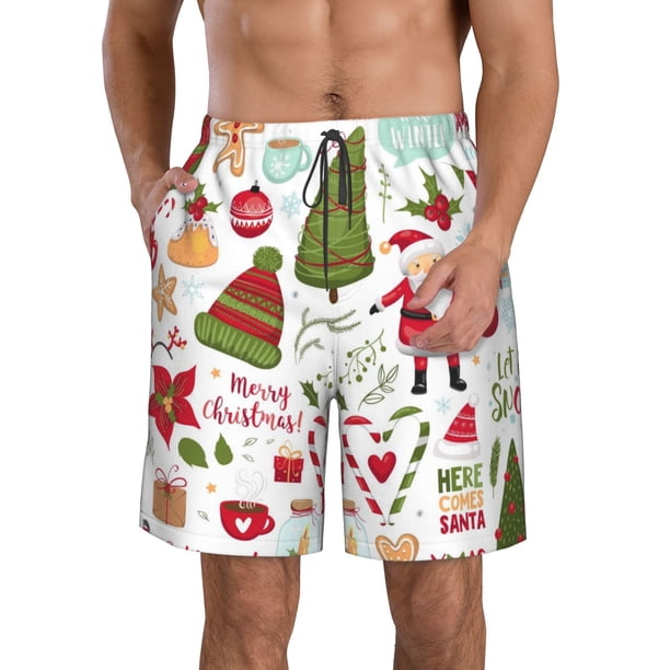 Fotbe Snowflakes Santa Claus Trajes de Baño Estampados para Hombre, Shorts de Verano de Secado Rápido, Ropa de Playa, Bañadores-Medium