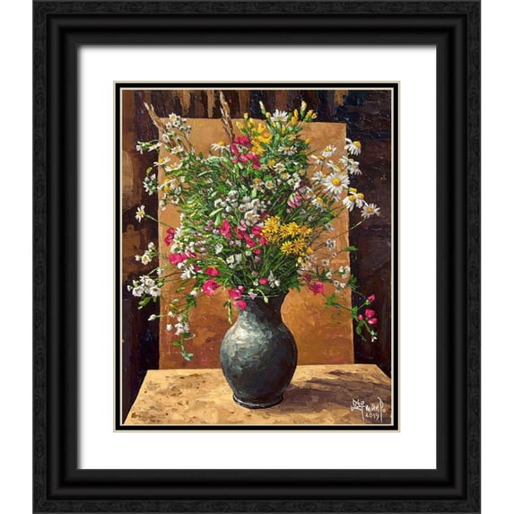 Ziman, Peter 12x14 Black Ornate Wood Framed with Double Matting Museum Art Print Titled - Field Flowers in Vase XIII